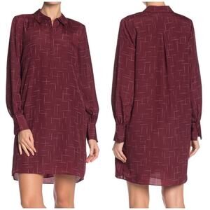 Joie Amaranda Shirt Dress Abstract Maroon Red Size M Long Sleeve Lined Pocket
